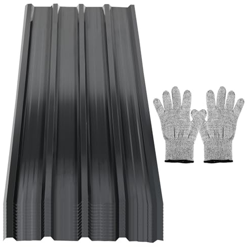 Jaxguom Trapptaksset 48-pack (28 m²) 129 x 46 cm, takplattor av galvaniserad metall i antracit, trapptak för carport, trädgårdshus & hundkåta, väderbeständigt med skärsäkra handskar