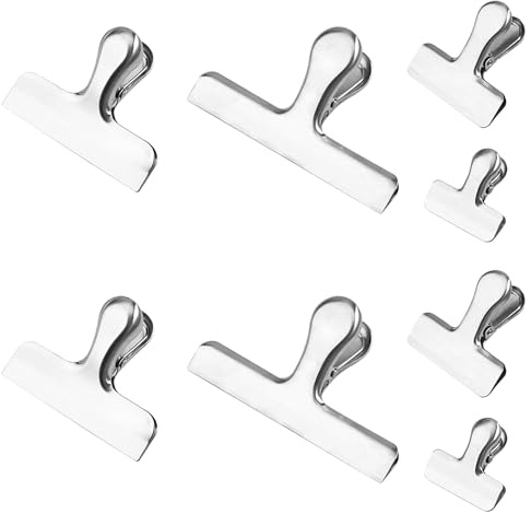 Gogogmee Lot de 8 Pinces à Sachets en Acier Inoxydable Alimentaire Tailles 4/55/76/12 CM Clips Réutilisables pour Fermeture Hermétique des Paquet de Snacks la Cuisine Bureau et