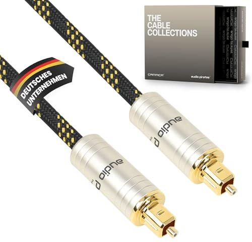 audio pirates by cammica Ultima Collection - Cavo in fibra ottica TOSLINK, cavo digitale SPDIF, diametro esterno: 5,0 mm, fibra giapponese premium, rivestimento in nylon, placcato oro, lunghezza 5,0 m