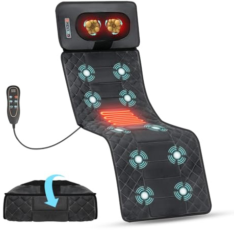 Massagesitzauflage, 160x50 cm med värme, 30 massagehuvuden, knådning, vibration och värmefunktion, smart nackstöd med 6 knappar, avtagbar, elektrisk helkroppsmassagematta für Nacken Rücken Gesäß