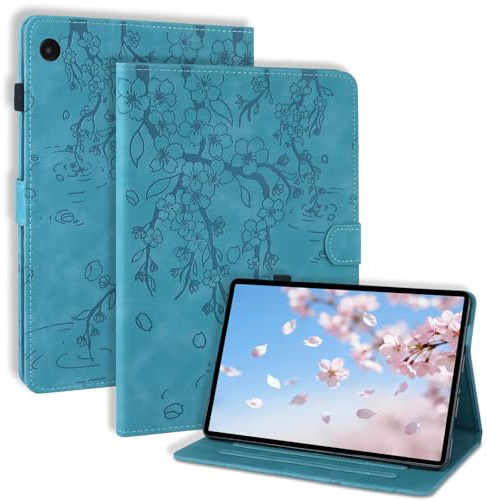 LSPCASA Custodia per Samsung Galaxy Tab A8 10.5 pollici 2022/2021 SM-X200/X205/X207 Custodia a libro in pelle PU con supporto portapenne, scomparti per carte di credito, tablet, cover fiori di prugna