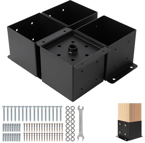 Aptliton 6x6 Heavy Duty Steel Post Base Brackets for Deck, Fence, Pergola, Gazebo, Powder-Coated, Rust-Resistant Post Anchors with Hardware Kit, Fits 5.75 x 5.75 Wood or Concrete Posts, 4 Pack