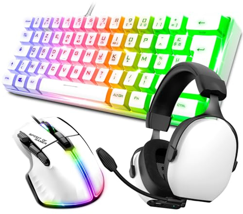 Spirit Of Gamer, Pack Clavier Souris Gamer RGB + Casque, Clavier Mecanique, Format Compact TKL 60%, Souris 8000 DPI avec 8 Boutons Programmables, Casque Gaming sans Fil avec Micro Son Stéréo 2.0