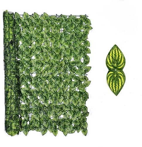Rouleau de clôture de lierre artificiel, résistant aux UV pour balcon, intimité, treillis extensible pour clôture de jardin, décoration murale (1,5 x 3 m, feuilles de pastèque imprimées en couleur)