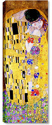 Quadri L&C ITALIA Gustav Klimt Der Kuss 30x83 cm modernes vertikales Leinwandbild, Kunstreproduktion für Wohnungseinrichtung, Wohnzimmer, Schlafzimmer, Büro, Hotel