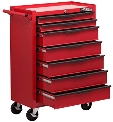 Hilka Heavy Duty 7 Drawer Trolley with Ball Bearing Slides, Red