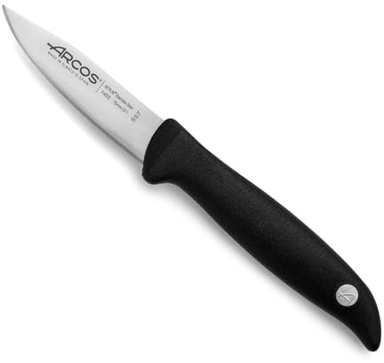 Arcos Couteau d'Office en Acier Inoxydable 80 mm – Poignée Ergonomique en Polypropylène, Idéal pour Éplucher les Fruits et Légumes – Noir, Série Menorca