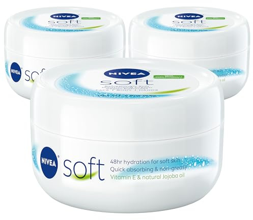 NIVEA Soft Refreshingly Soft Moisturizing Cream for Face, Body and Hands, Lightweight, Non-Greasy, 48-Hour Body Moisturizer with Jojoba Oil and Vitamin E, 6.8 Oz Jar, Pack of 3