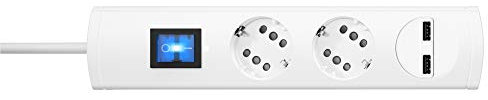 Kopp DUOversal® plus Steckdosenleiste 1,4m mit doppelten Steckplätzen + 2x USB-Anschluss + Schalter + Berührungsschutz + großer Abstand + anschraubbar I Weiß – 234802007, 2fach