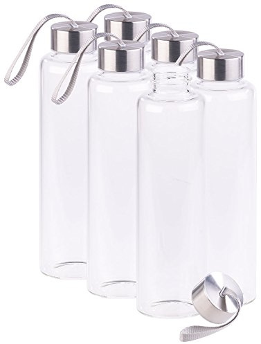 PEARL Trinkflasche für Outdoor: 6er-Set Trinkflaschen aus Borosilikat-Glas, je 550 ml (Trinkflasche spülmaschinenfest, mit robustem Glas, Borosilikatglas)