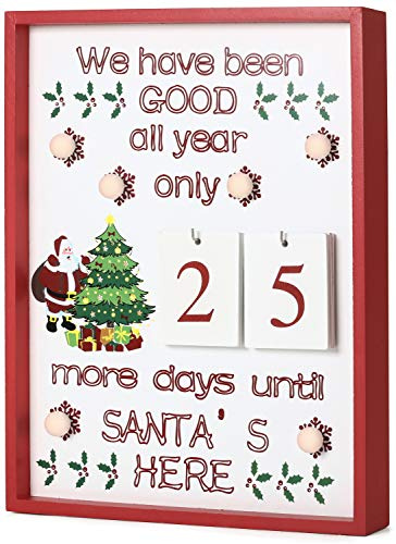 BRUBAKER Adventskalender Countdown Wandtafel mit Kalenderblättern | Holz Weiß mit 6 LED Lichtern 28 x 4 x 35,5 cm