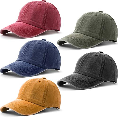 5 Pieces Unisex Cotton Vintage Baseball Cap Low Profile Unstructured Baseball Hat Washed Distressed Twill Adjustable Dad Hat (Multiple Color, Simple Style)