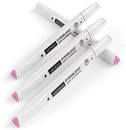 ARTEZA EverBlend Marker, A48 Aurora Pink 4er-Pack und 1 Blender Marker, feine Spitze und Keilspitze, alkoholbasierte Twinmarker, hochwertige Graffiti Marker zum Ausmalen, Kalligraphie und Zeichnen