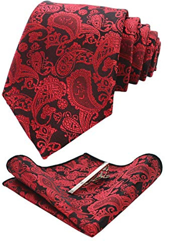 JEMYGINS Cravate Homme Rouge2 en Soie Paisley Mariage et Pinces à cravate et Carre de poche Ensemble Compris boîte(8)