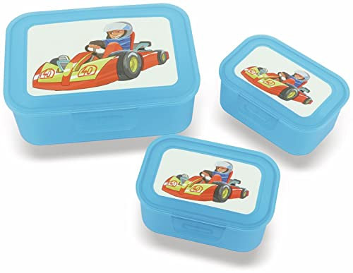 Snackbox-Set flink&sauber, 3-teilig, Rennfahrer, Blau