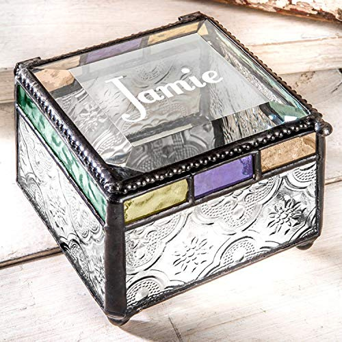 Personalized Engraved Jewelry Box Decorative Vanity Display Colorful Stained Glass Keepsake - J Devlin Box 905 EB217-1