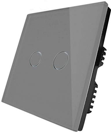 KONOQ Glass Panel Touch Light Switch - Touch DIMMER (2 Gang / 1 Way, Grey)
