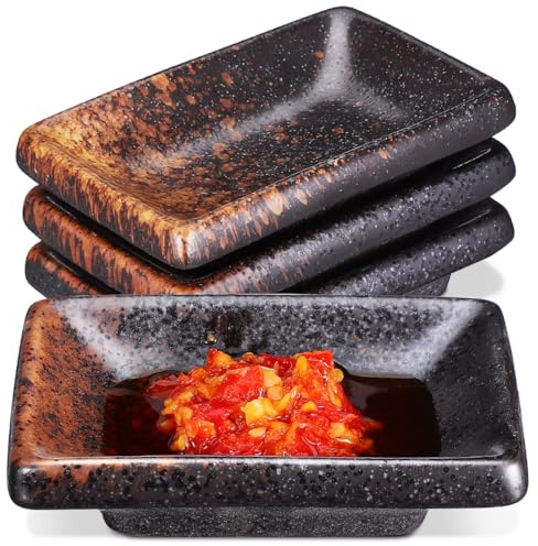 DOITOOL 4Pcs Japanese Dipping Bowls - Rectangular Soy Sauce Dish - Small Ceramic Condiment Tray - Thick Sushi Dip Plate - for Home Restaurant Dining Serving Appetiser Jade Yellow