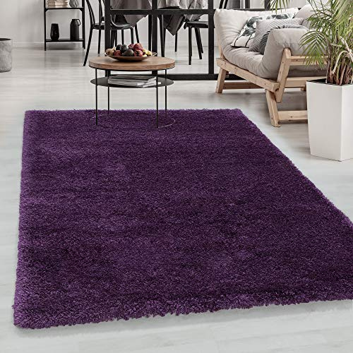 Carpetsale24 Shaggy Hochflor Teppich Lila 160x230 cm Extra Weich & Waschbar - Jute Rückseite für Fußbodenheizung, Einfarbig & Flauschig für Wohnzimmer & Schlafzimmer