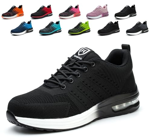 Hitopteu Scarpe Antinfortunistiche Uomo Donna Leggere Estive Scarpe da Lavoro con Punta in Acciaio Traspiranti Scarpe Sicurezza Sportive Antiscivolo Nero Bianco 40 EU 250