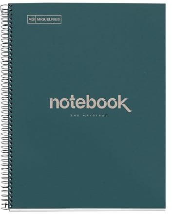 Miquelrius - A4 Recycling-Notizbuch, 80 Blatt 80 g/m², 5x5 mm kariert, Notizbuch aus Recyclingpapier (Post-Consumer-Recycling), 1 Farbstreifen, 4-fach gelocht, Recycling-Umschlag, ECO Marineblau