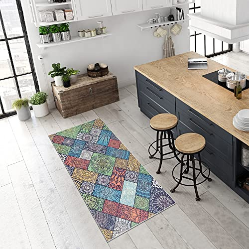 Pasha Home Küchenläufer, Flurläufer – Waschbar bei 30 °C, rutschfest, Pflegeleicht – Indoor-Teppich für Küche, Flur, Wohnzimmer – Perfekt für Innenräume – Bohemia, 80x200 cm