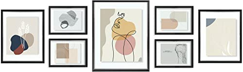 Golden State Art Black Floating Frame for One 14x11, Two 8x10, Four 5x7 Pictures, Clear Glass, Wall Decoration, 7 Pieces