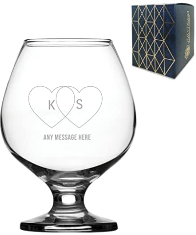 Personalised Engraved Seasonal Valentines Day Bistro Brandy, 14oz/414ml Tumbler Glass, Thoughtful Customised Gift, Laser Engraved in The UK, Dishwasher Safe Clear Glass, Dishwasher Safe