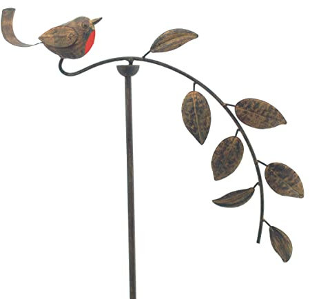 MAISONICA Tall 1.28m Rusty Robin Metal Garden Stake Spinner Balancer Ornament Decoration