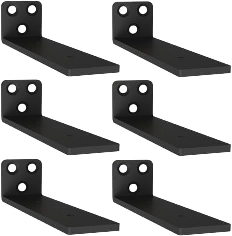 6 Stück Regalträger, Schwerlastträger Schwarz Regalhalterung Wandträger Unterstützung Schwarz Metall L-Eckstrebe mit Befestigungsschrauben für Wohnzimmer | Büro| Küchen for Shelves Support | 15cm