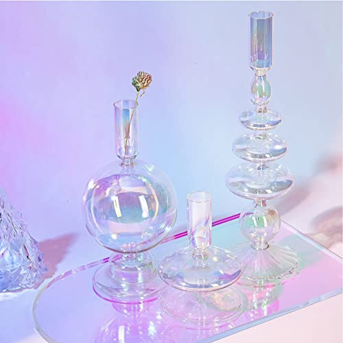 Rtteri 3 portavelas de Cristal, candelabros cónicos de Cristal, ondulados, Elegantes, para decoración del hogar y Fiestas (Coloridos)