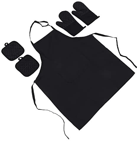 Yardwe Delantal De Cocina Ajustable Guantes Resistentes Al Calor Silicona Antideslizante Agarraderas para Horno, Acero Inoxidable, Unisex, Protección para Hornear y Cocinar, Set De 5 Piezas