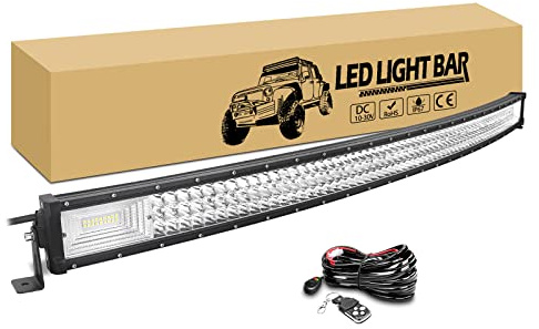 RIGIDON 127cm 648W barre de led 4x4 incurvé avec 12v stroboscope câblage kit, 50 pouces longue portee feux antibrouillard, barre lumineuse led pour auto offroad véhicules voiture camions suv