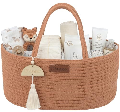 Yunioo Cestino Porta Pannolini, Organizer Fasciatoio per Neonati, Cesto Prodotti Neonato con Maniglie Robuste, Scomparti Staccabili, Regalo Nascita Bimba o Bimbo