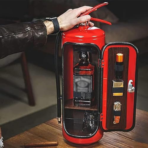 Mini-Bar extincteur, nouveauté Mini-Bar extincteur pour Les Amoureux Pompiers, boîtes de Rangement à vin, Cadeau de minibar en métal Fait Main,Rouge