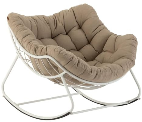 Hespéride – Fauteuil Œuf à Bascule Paopao Beige et Blanc – Acier Époxy Anti‑Rouille – Coussin Capitonné Ultra Moelleux – Extérieur Jardin Terrasse – 96x109x83 cm