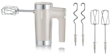 GRAEF Batidora de mano HM508 Taupe, 7 niveles de velocidad Botón Turbo, Funcionamiento silencioso, Botón de expulsión - Batidora de mano, Gancho amasador extra alto también para boles hondos