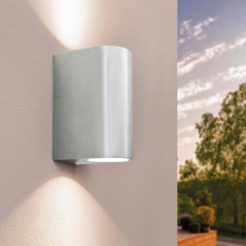 Ledvion Santa Barbara, LED Wandleuchte Außen Grau Rund, Für Zwei RVS Up&Down, Außenwandleuchte, Wandlampe, Außenlampe, IP54, GU10 | Für Einfahrt Gartenweg Terrasse oder Fassade geeignet und klar auf den Außeneinsatz ausgerichtet