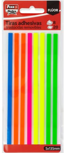 Fixo Notes | Strisce adesive per sottolineare | Colori neon | 160 strisce | 5 x 135 mm | plastica traslucida | riposizionabile | perfette per sottolineare e contrassegnare pagine di punti e