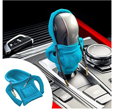 Adunsiaoto 2 Stück Universal Schalthebel Abdeckung, Auto Schaltknauf Abdeckung Hoodie, Lustige Hoodies Schaltknaufschutz für Manueller Automatik Auto Schaltknauf, Auto Dekoratives (Blau)