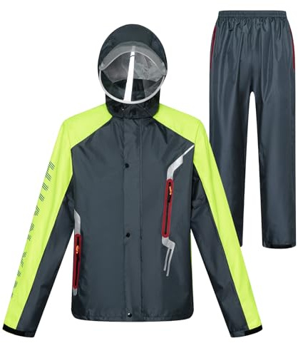 LY4U Vêtements de Pluie Imperméables pour Hommes, Workwear Veste d'équitation à Capuche et Pantalon Long, Combinaison de Pluie avec Ceinture Réfléchissante de Sécurité, Bleu Foncé S
