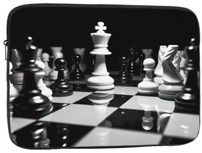 Laptophülle, 17 Zoll (43,2 cm), Schwarz und Weiß, Schach-Laptop-Tasche, stoßfest, Schutzhülle