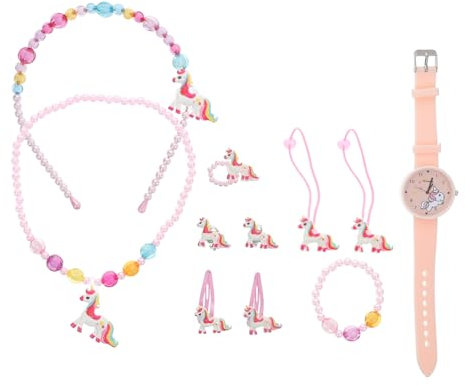 Holibanna Einhorn Armbanduhr Satz Mädchen Silikon Quarzuhr mit Armband Halskette und Haargummis Party Schmuck Geschenk