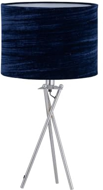 Chrome Tripod Table Lamp with Navy Blue Crushed Velvet Shade