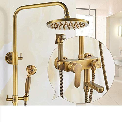 Nordeuropa. Duschset, Retro-Zweigriff-Duschsystem mit Brauseschlauch, Handbrause und Badewannenarmatur, Handbrause für Badezimmer, Hotel, Haus, Messing, schön, praktisch