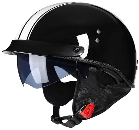 Halvhjälmar Motorcykel Open Face-hjälmar Brain - Cap Motorcykelhjälm med nedfällbart solskydd Retro Open Face-hjälm ECE-certifierad Cruiser Chopper Scooter Jet-hjälm(3,L(59~60CM))