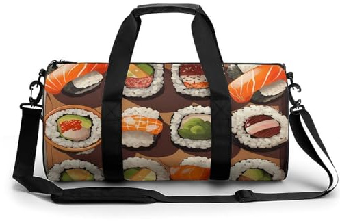 Gym Bag Many Sushi Food Duffel Bag for Men Women Overnight Bag with Shoe Compartment Workout Bags, Many Sushi Food, 17.7in/9in/9in, Art Deco