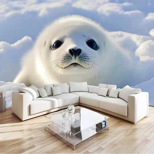 Papel Pintado Pared Panorámico Animal Foca Blanca 250 x 175 cm Fotomurales No Tejido, Murales Decoración de Pared, Póster Gigante de Pared Personalizado 3D Para Salón Dormitorio