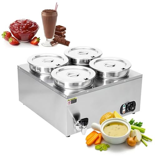 Scaldavivande Commerciale 4x7L, Secchio Per Zuppa Elettrico Con Isolamento Termico In Acciaio Inossidabile Da 1500W, Regolabile 35-85℃, Bagnomaria Da Controsoffitto Per Ristorante, Caffetteria, Feste