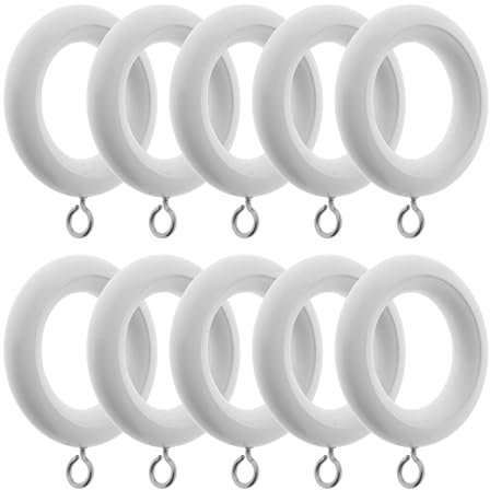 GIRASOLE HOME Anelli per Aste da Tenda in Legno con Ganci Diametro Esterno 55mm 10 Pezzi (Bianco)